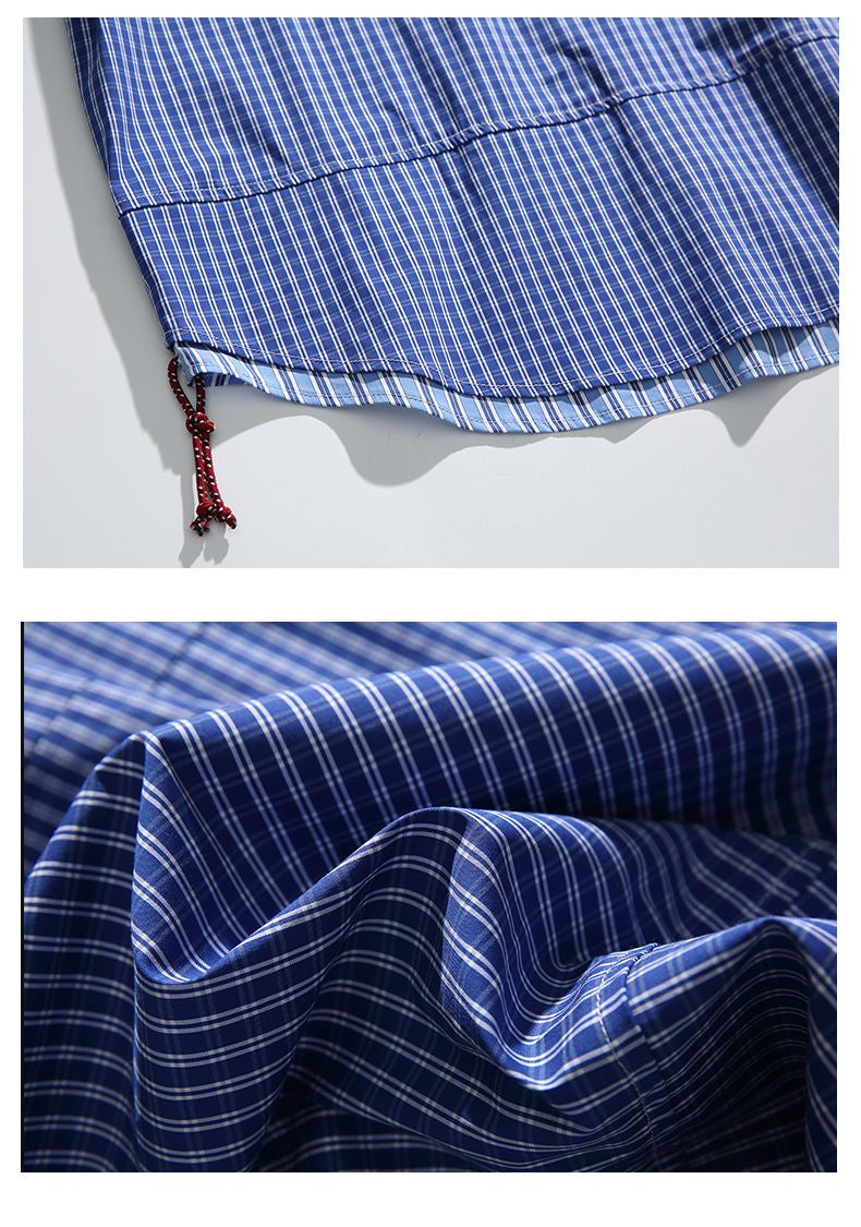 Cityboy Oversize Cargo Shirt Men Japanese Streetwear Fashion Loose Casual Plaid Splice Stripe Long Sleeve Shirts Blouses