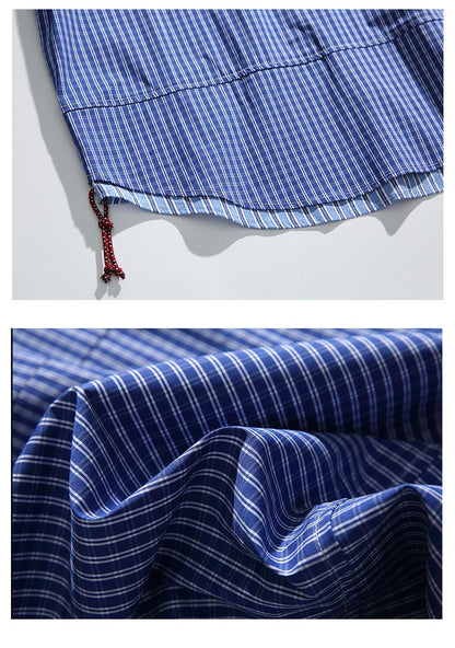 Cityboy Oversize Cargo Shirt Men Japanese Streetwear Fashion Loose Casual Plaid Splice Stripe Long Sleeve Shirts Blouses