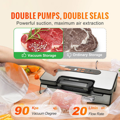 Seladora a Vácuo SucceBuy 90Kpa 130W para Alimentos com 10 Sacos a Vácuo Grátis para Cozinha Doméstica