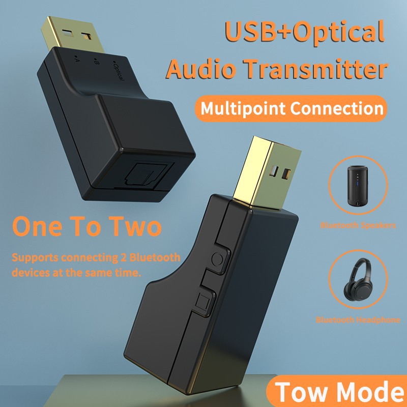 Transmissor de áudio sem fio Bluetooth óptico USB 2 em 1 Adaptador de transmissor de áudio de baixa latência para TV PC Adaptador de áudio sem fio USB