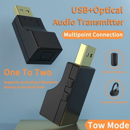 Transmissor de áudio sem fio Bluetooth óptico USB 2 em 1 Adaptador de transmissor de áudio de baixa latência para TV PC Adaptador de áudio sem fio USB
