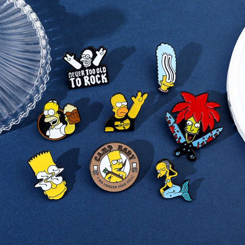 8 Peças The Simpsons Esmalte Pin Desenho Animado Bart Simpson Homer Jay Simpson Broche de Metal Jaqueta Jeans Lapela Joias Brinquedo