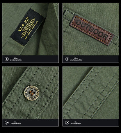 Summer Cargo Shirt Men's Casual Retro Cotton Pocket Short Sleeve Coat plus size Outdoor Camping Fishing Sweat Absorbing Shirt