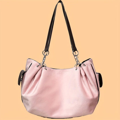 Letter Print Faux Suede Women Handbag Shoulder Bag, Retro Large Capacity Tote Bag for Daily Commuting and Hand-Carry.Pumpkin Bag