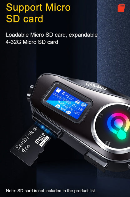 Capacete de motocicleta Q58 Max Bluetooth Intercom IP65 à prova d'água Distância de intercomunicação de 500 metros Compartilhamento de música mista em várias cenas