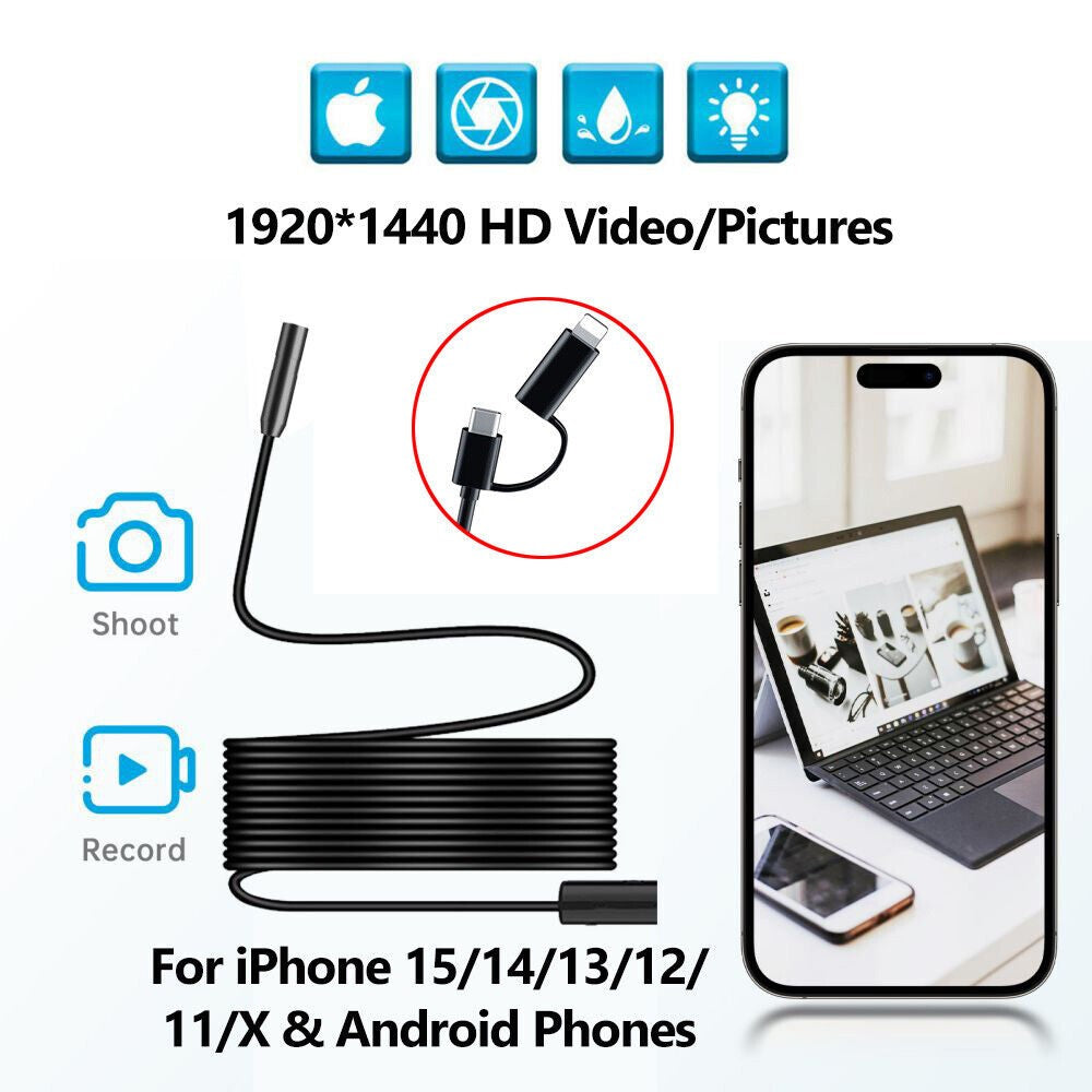 Endoscópio 5,5/8mm para Android Iphone&IOS Smartphone Tubulação Automotiva Boroscópio Ferramentas de Inspeção de Esgoto Câmera de Endoscopia