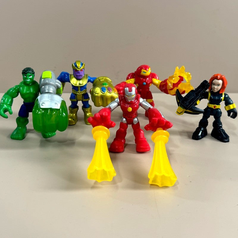 Playskool Marvel Super Hero Adventures The Power Up Squad Thanos Homem de Ferro Viúva Negra Hulkbuster Gavião Arqueiro Pantera Negra Bonecos