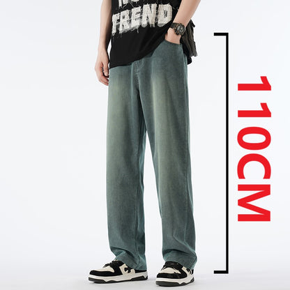 Calças jeans masculinas largas de perna reta, cintura alta, plus size, extra longas, 115cm, Primavera 190