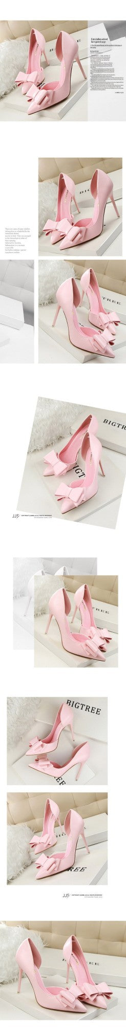 Korean Fashion Women's Shoes Wedding Bow High Heels Stiletto Heels Shallow Pointed Head Side Empty Thin Shoes