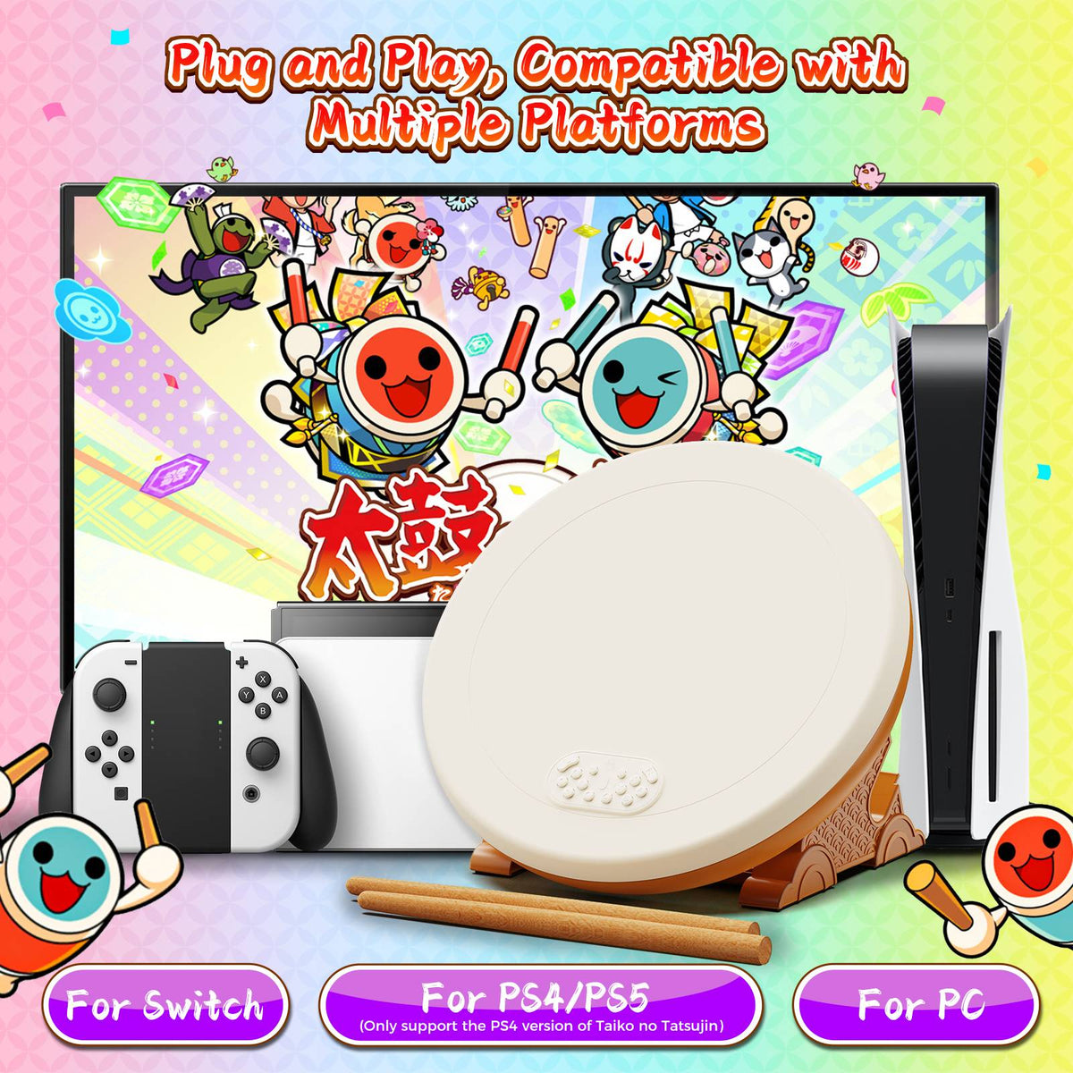IINE Taiko Drum Controller Pro max Compatible With Nintendo Switch/PS4/PS5/PC