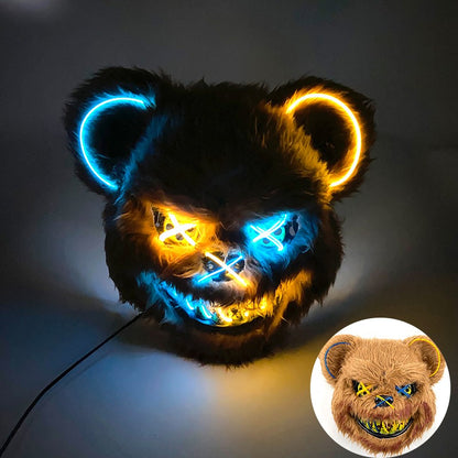 Novelty LED Bloody Furry Bunny Rabbit Bear Mask Realistic Scary Horror Killer Adult Masquerade Cosplay Costume Accessory