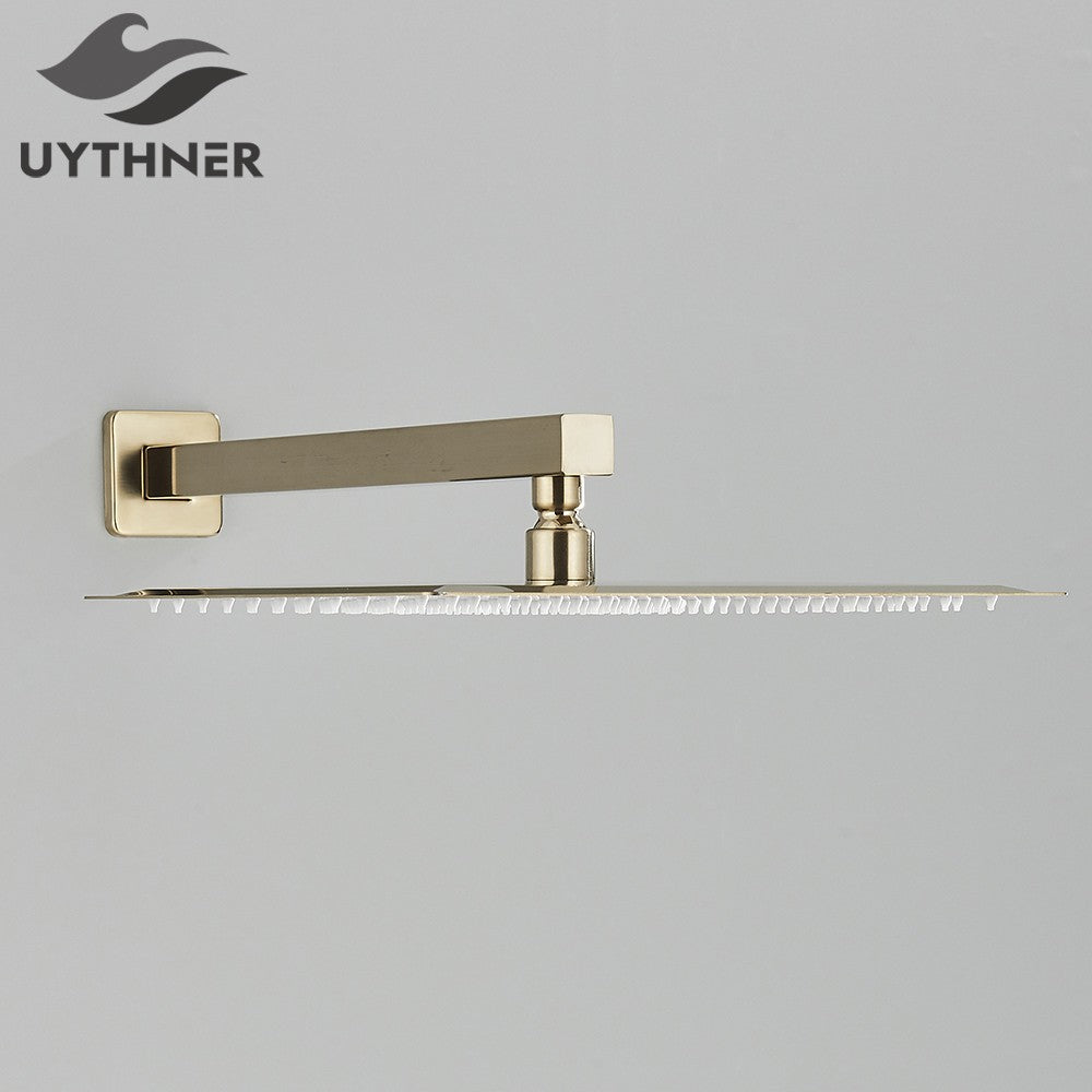 Chuveiro Quadrado de Teto 8"/10"/12" Ultrafino para Banheiro com Braço de Chuveiro Acessórios de Torneira Montado na Parede