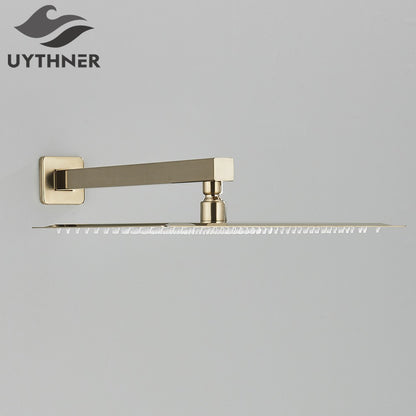 Chuveiro Quadrado de Teto 8"/10"/12" Ultrafino para Banheiro com Braço de Chuveiro Acessórios de Torneira Montado na Parede