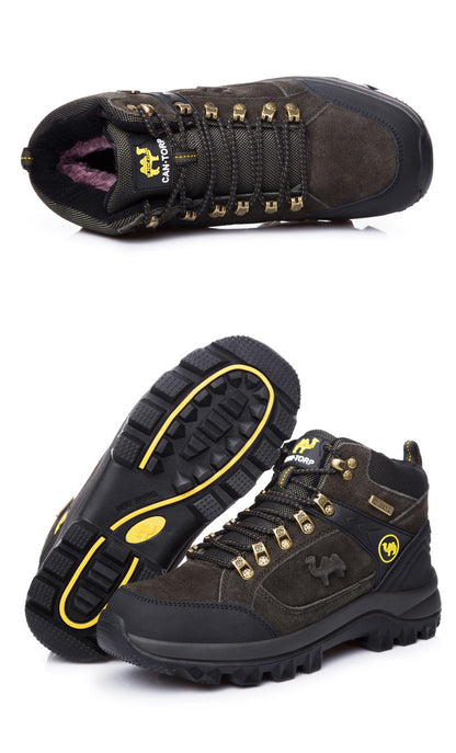 Classic Men Winter Boots Genuine Leather Sneakers For Man Fur Plush Snow Shoes Warm Outdoor Ankle Boots Outdoor Hiking Footwear