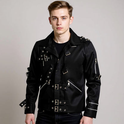 Michael Jackson cosplay Costume BAD MJ Punk Jacket Black Slim BAD Jacket Costume Clothing for Man Adore Stars Impersonator