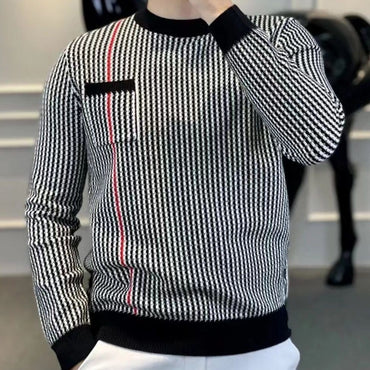 Long Sleeve Striped Contrast Patchwork Fashion Sweatshirt Spring Autumn Plus Size High Street Tops Casual Vintage Men Clothing