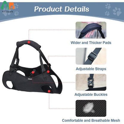 Colete de Apoio para Cães com Suporte Total Ajustável, Alças Respiráveis para Mobilidade Assistida, Reabilitação de Patas e Quadril de Cães