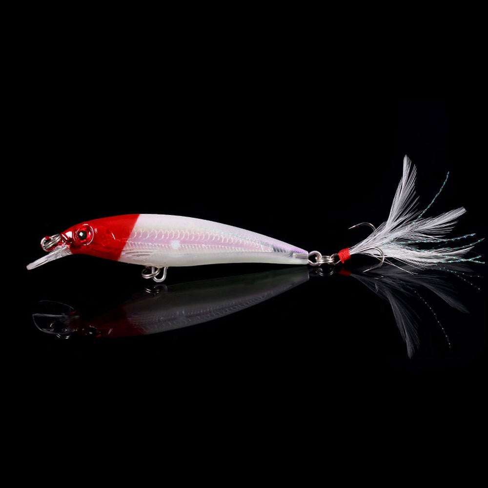 Isca de Pesca Laser Minnow 10/5 Peças Biónica Artificial 9cm/7g Isca Dura Flutuante com Anzol de Pena Wobbler Pesca para Baixo Lúcio
