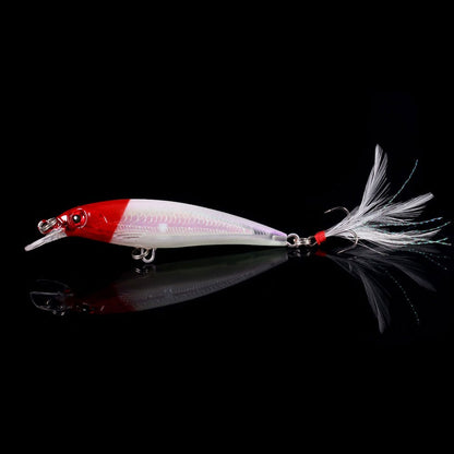 Isca de Pesca Laser Minnow 10/5 Peças Biónica Artificial 9cm/7g Isca Dura Flutuante com Anzol de Pena Wobbler Pesca para Baixo Lúcio