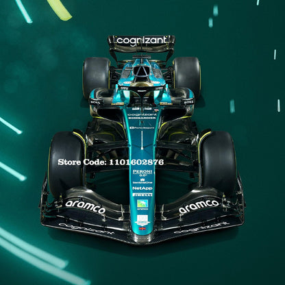 Bburago 1:43 F1 Aston Martin Aramco F1 Team AMR23 2023 #14 Alonso #18 Stroll Carro de Liga Metálica Modelo Fundido Colecionável