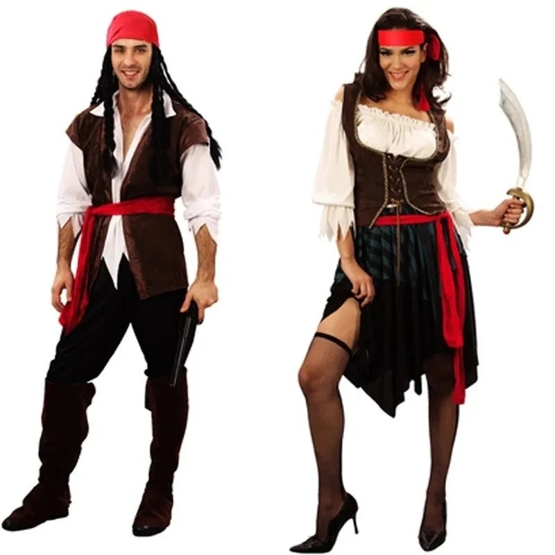 Pirate Pirates of the Caribbean Cosplay Captain Jack Sparrow Costume Men Women Female Male Female Carnival Halloween Sexy Set
