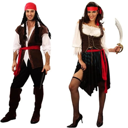 Pirate Pirates of the Caribbean Cosplay Captain Jack Sparrow Costume Men Women Female Male Female Carnival Halloween Sexy Set