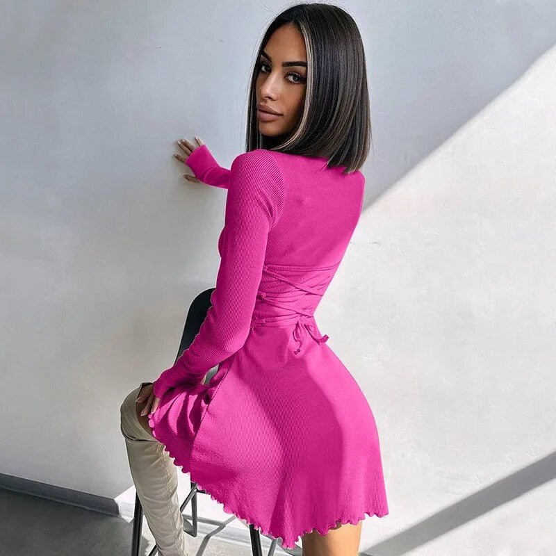 Dulzura Women 2024 Spring Autumn Fashion Long Sleeve Knitted Streetwear Bodycon