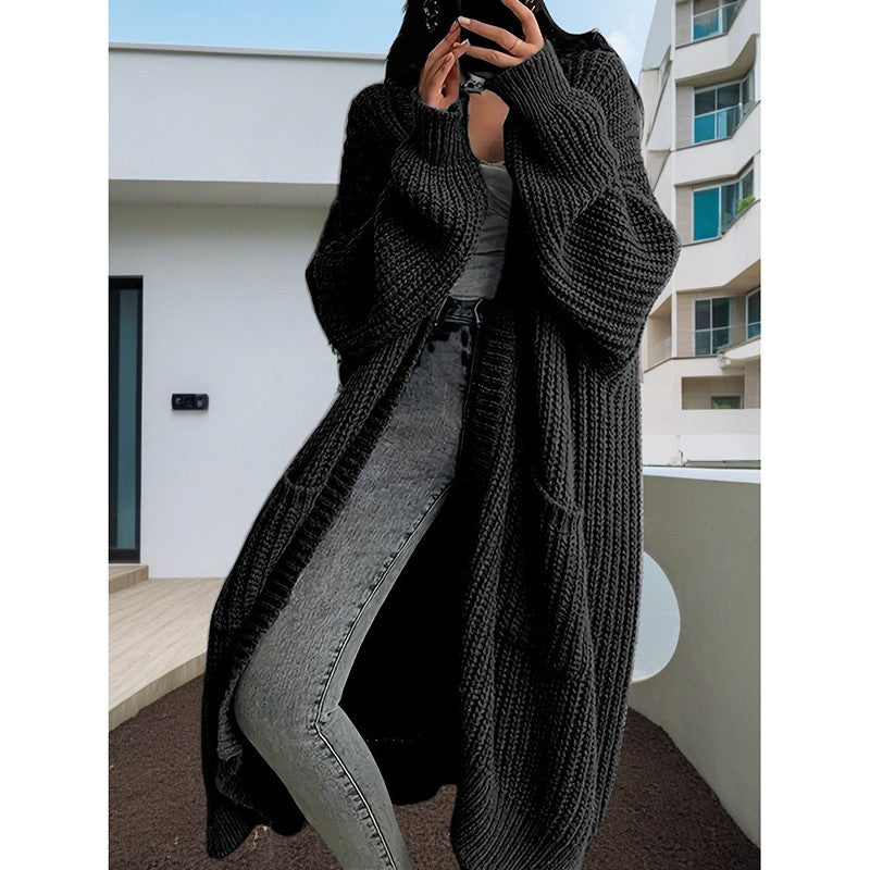 2025 Women Pockets Sweater Cardigan Kintted Jacket  Autumn Crochet Loose Long Winter Maxi Warm Jumper Coat
