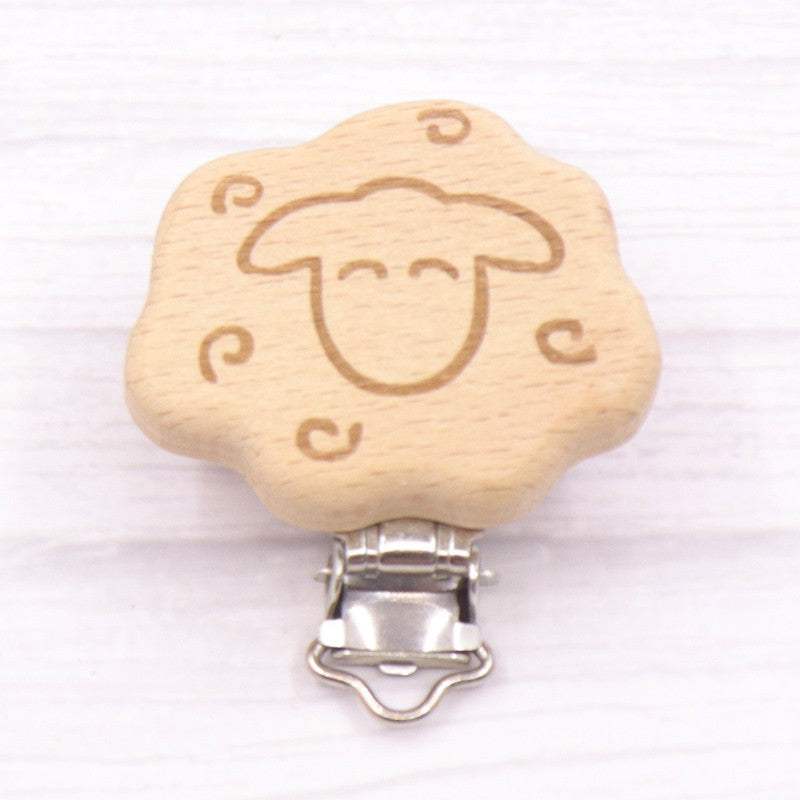 5pcs 30mm Laser Patern Metal Steel Round Beech Wood Clips Baby Teethers Toys Pacifier Chain Holder Making