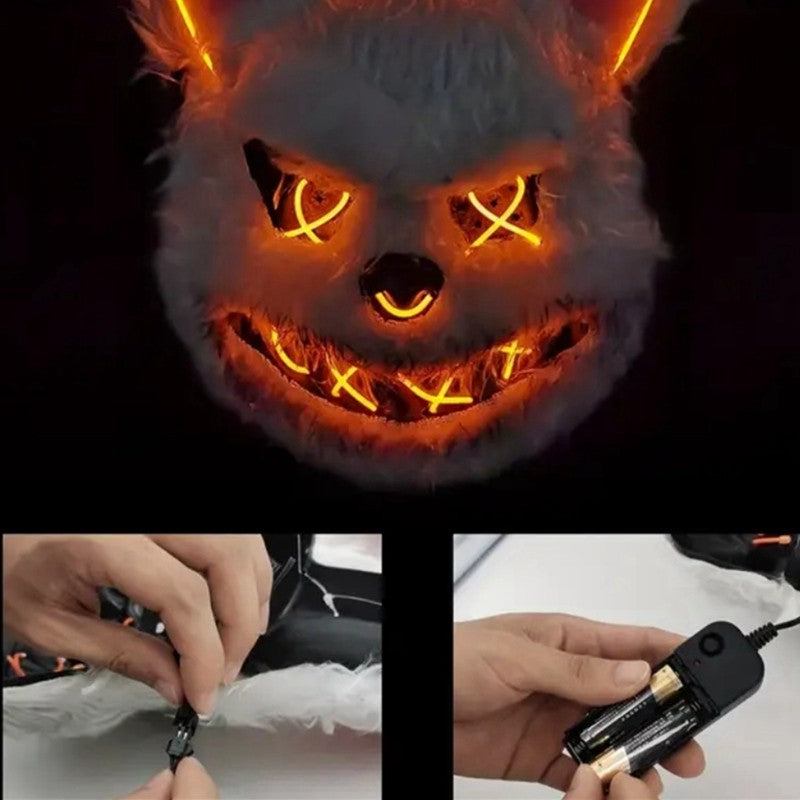 Halloween Cosplay Party Luminous LED Light Face Mask Make-up Horror Rabbit Bear Mask Headgear Cartoon Animal Carnival Head Cover