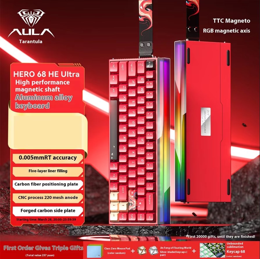 AULA Hero 68HE Magnetic Keyboard RGB Light Wired Hot Swap Esports 8K Gaming Hero68 Mechanical Keyboard Low delay PC Accessories