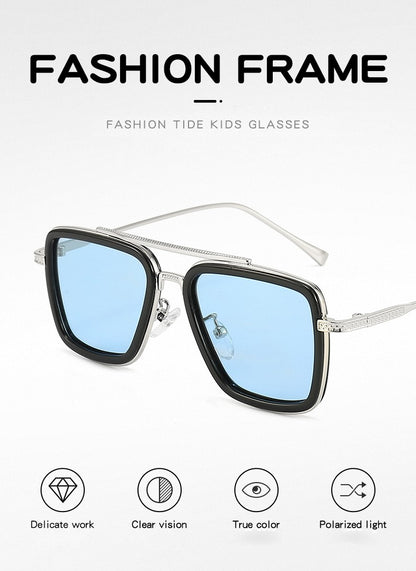Óculos de Sol Infantis Polarizados de Luxo Estilo Tony Stark Óculos de Sol Quadrados para Crianças Meninos Meninas Oculos Retrô Homem de Ferro