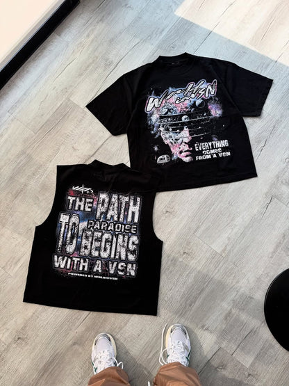 Y2K Summer Casual Loose T-shirt Men Street Hip-hop Harajuku Retro Fashion Oversized Short-sleeved High Street Fashion Clothing