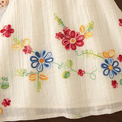 Baby Girl Dresses Summer Flower Embroidery Cotton Neck Girls Dresses Cute Girls Beach Dresses Baby Girl Clothes