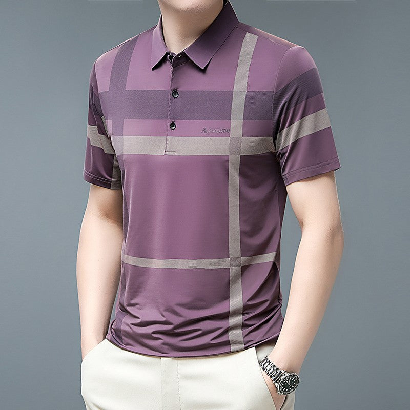 Men's Business Casual Polo Short Sleeved Smooth Wrinkle Resistant Comfortable Top New