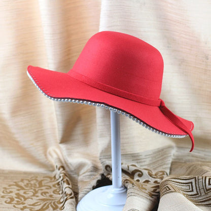 Chapéu-coco de lazer retrô feminino de outono e inverno, edição coreana, moda, guarda-sol, pérola, chapéu de lã, para desfiles e passeios de outono
