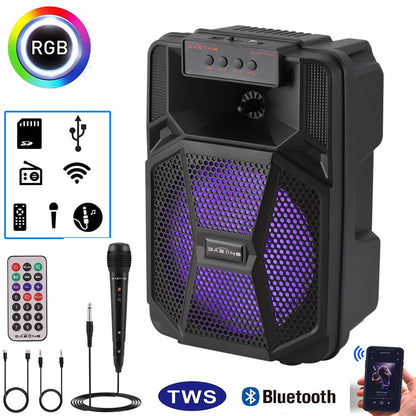 Caixa de Som Portátil Sem Fio Bluetooth 1000W Grande Luz LED Estéreo para Festa FM Karaokê Subwoofer 8 polegadas com Microfone e Controle Remoto