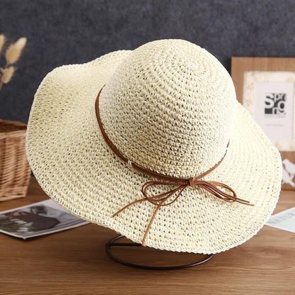 Holiday Sle Beach Fisherman Hat Seaside Sun Protection Sun Hat Large Brim Bow Woven Straw Hat Women Panama Chapeau Korean