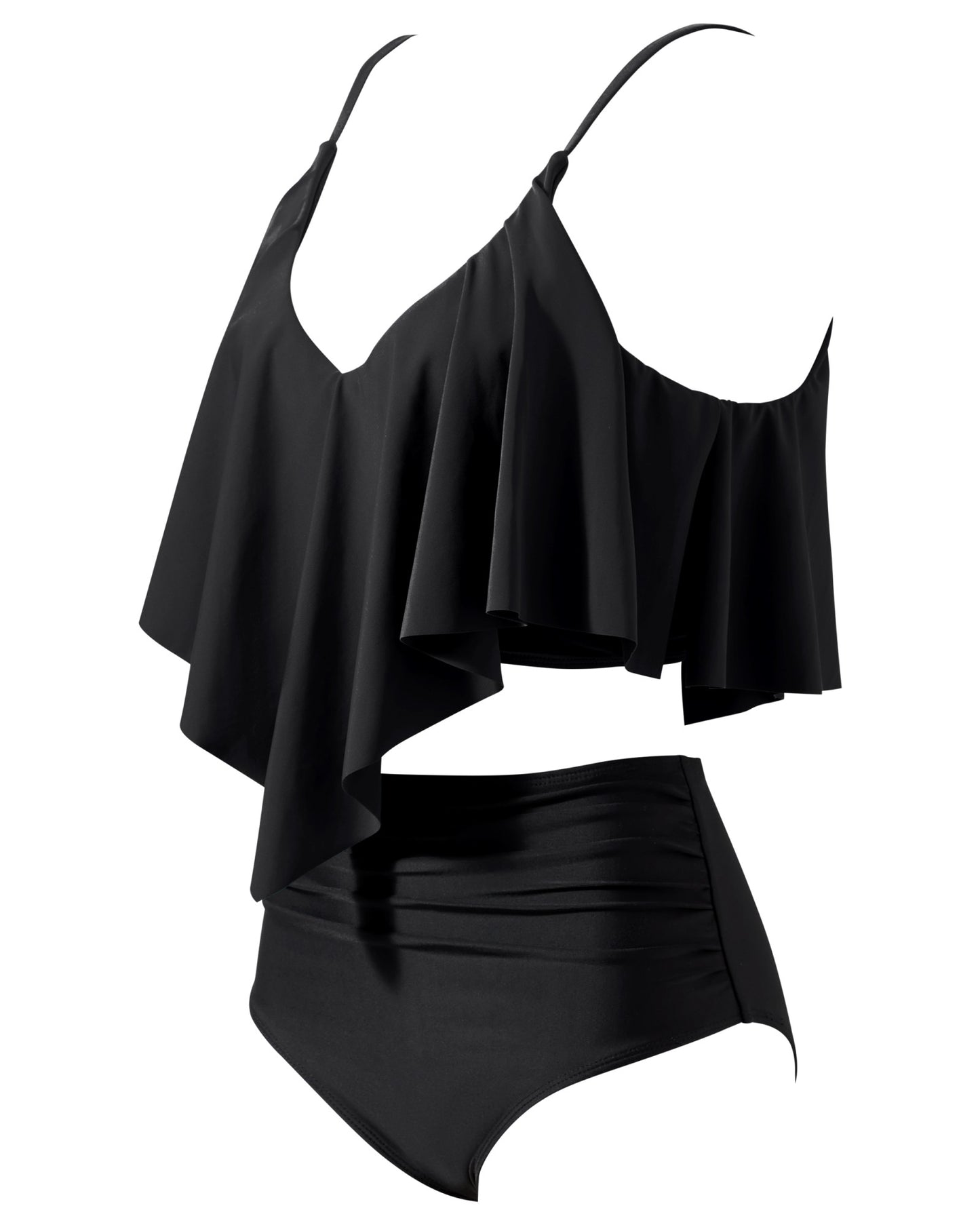 Women Tankini Ruffle High Waisted Swimsuits Tummy Control Bathing Suits Swimwear Beachwear Padded XXL Size Bikini Set Female