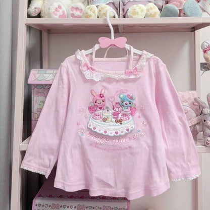 Lolita Print Tops Bow Cake Blouse Y2K JK Lolita Japan Kawaii Girl Cute Sweet Lace T-shirt A-line Spliced Cake Skirt New Chic