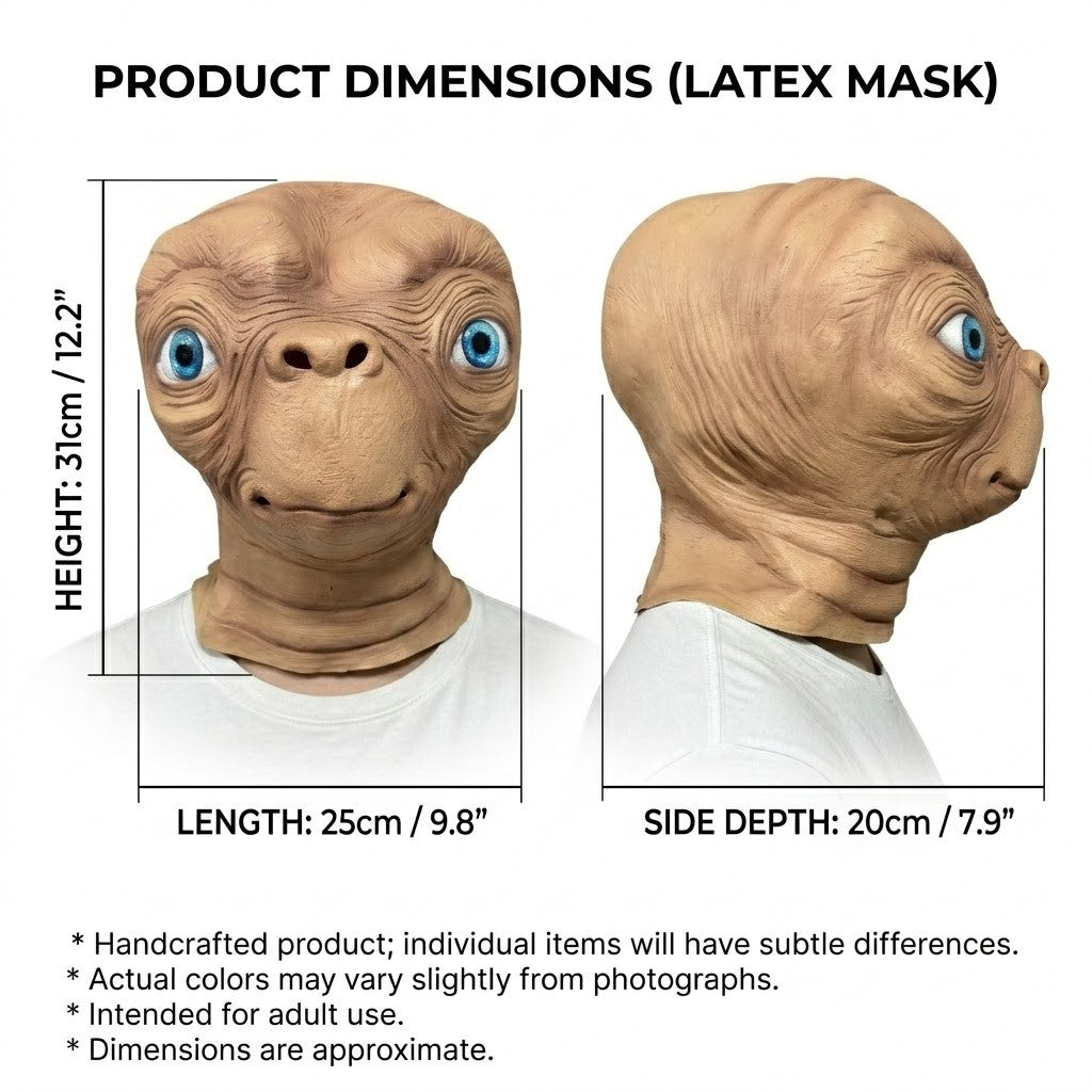 ET Alien Latex Mask Halloween Carnival Party Movie E.T. the Extra-Terrestrial Realistic Cosplay Creepy E.T. Alien Full Head Mask