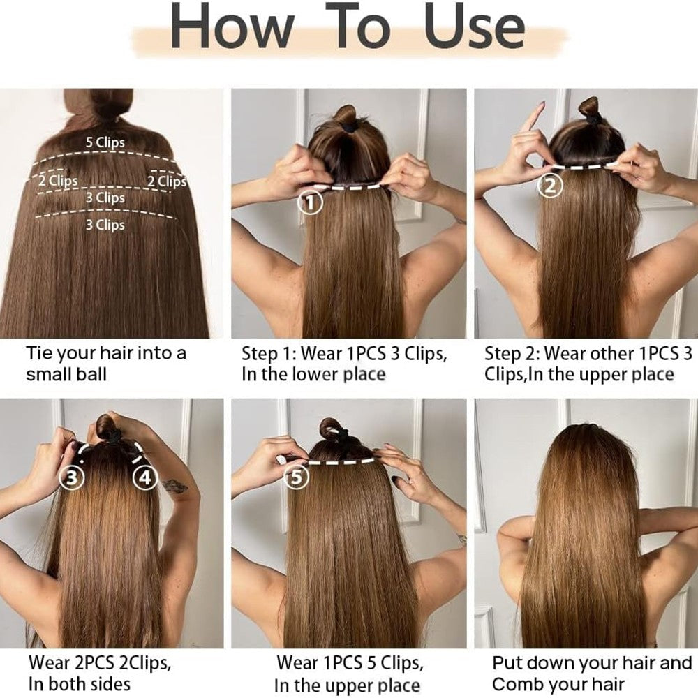 Extensões de Cabelo Sintéticas Lisas Longas com 16 Grampos para Mulheres e Meninas Acessórios para Cabelo