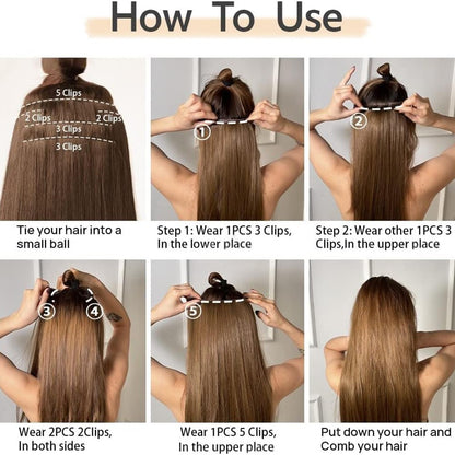 Extensões de Cabelo Sintéticas Lisas Longas com 16 Grampos para Mulheres e Meninas Acessórios para Cabelo