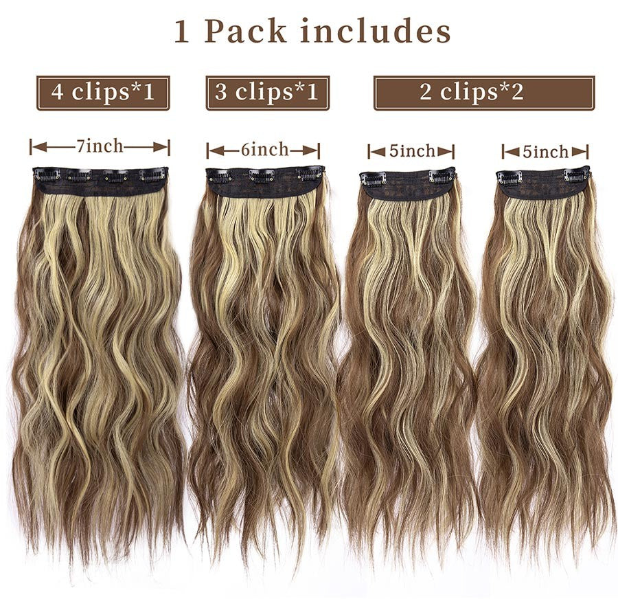 Kit 4 Peças Aplique Tic Tac Cabelo Sintético 20 Polegadas Cacheado Longo Grosso Para Mulheres Cabeça Inteira extensões de cabelo sintéticas