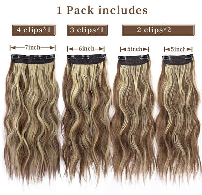 Kit 4 Peças Aplique Tic Tac Cabelo Sintético 20 Polegadas Cacheado Longo Grosso Para Mulheres Cabeça Inteira extensões de cabelo sintéticas