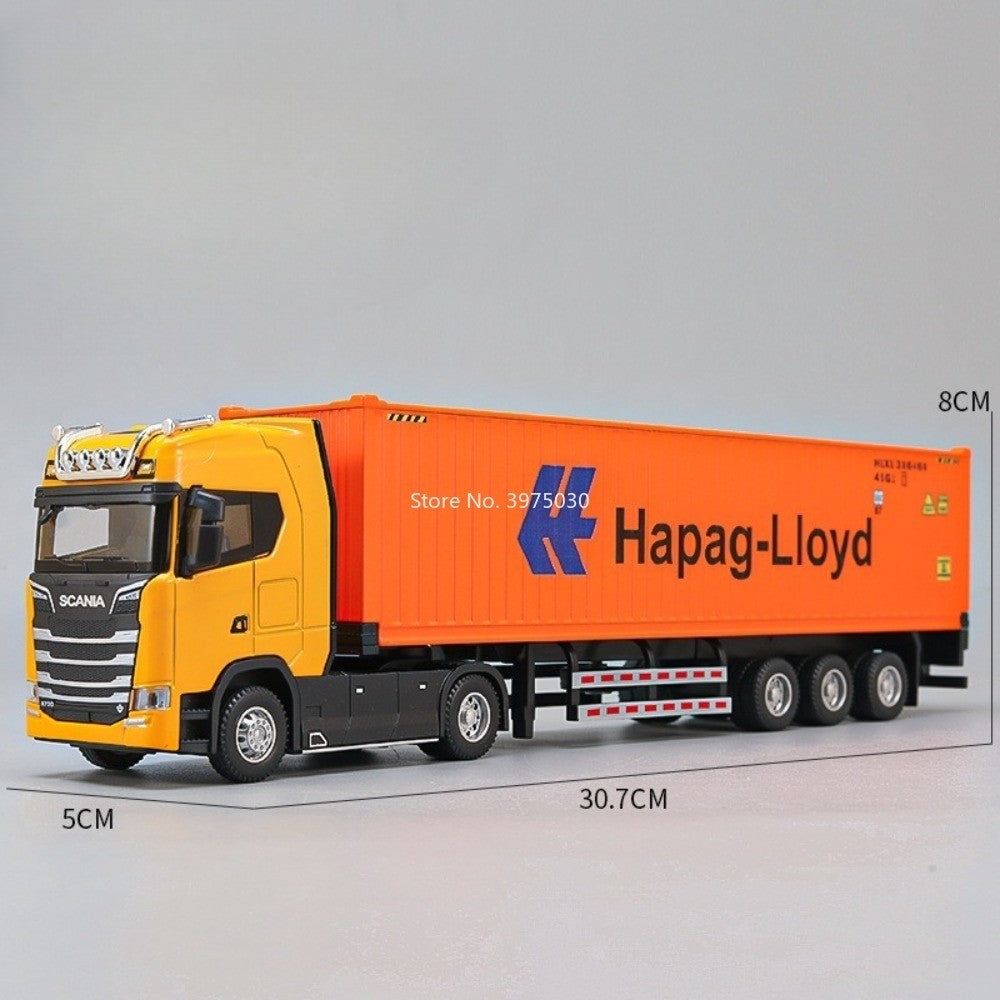 1:50 Modelos de Caminhões Pesados de Liga Leve Veículos de Contêiner Brinquedos Carro de Transporte em Miniatura com Luz e Música Pneus de Borracha Presentes para Crianças