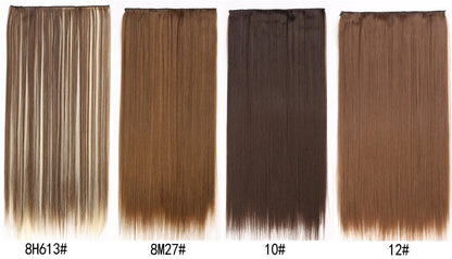 16 Presilhas em Extensões de Cabelo 60cm de Comprimento Liso Sintético Loiro Preto Peças de Cabelo Resistente ao Calor Cabelo Falso 6 Peças/Conjunto