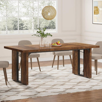71" Large Dining Table for 6 to 8 People, Rustic Farmhouse Style Dinner Table, Rectangular Dining Table for Kitchen,