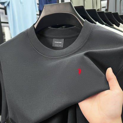 High end silky cotton breathable short sleeve T-shirt men summer designer Paul brand embroidered fashion casual round neck top