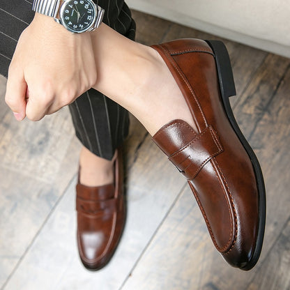 Spring Autumn Prom Evening Long Men's Casual Leather Loafers Male Slip on Flats Shoes Male Brogue Retro Upscale Comfy Shoes